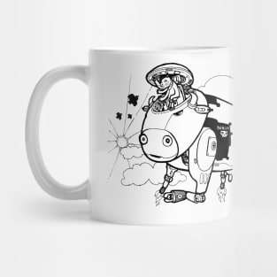 Cat piloting flying cow robot Mug